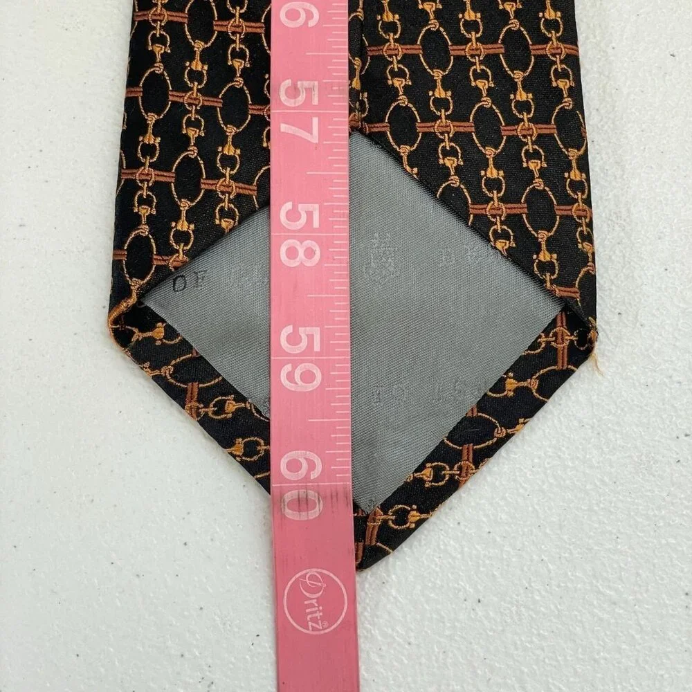 Robert Talbott Best Of Class Handsewn Silk Tie Gold Chain Print Black Made In US